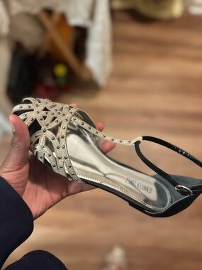 Jennifer Lopez Gold Glitter Strappy embroidered Sandal